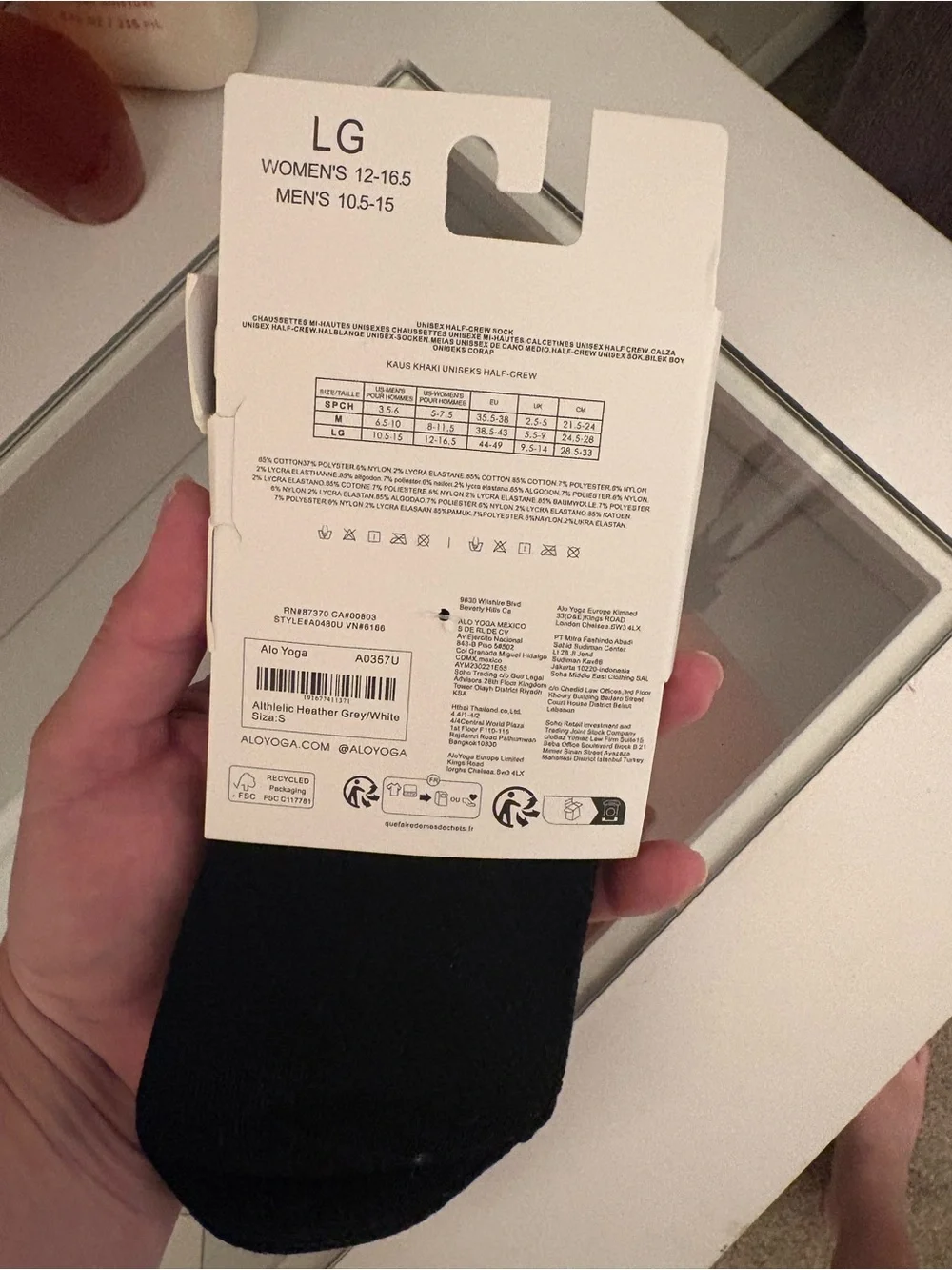 ALO Yoga Black Half-Crew Socks with White Logo and Stripe - LG